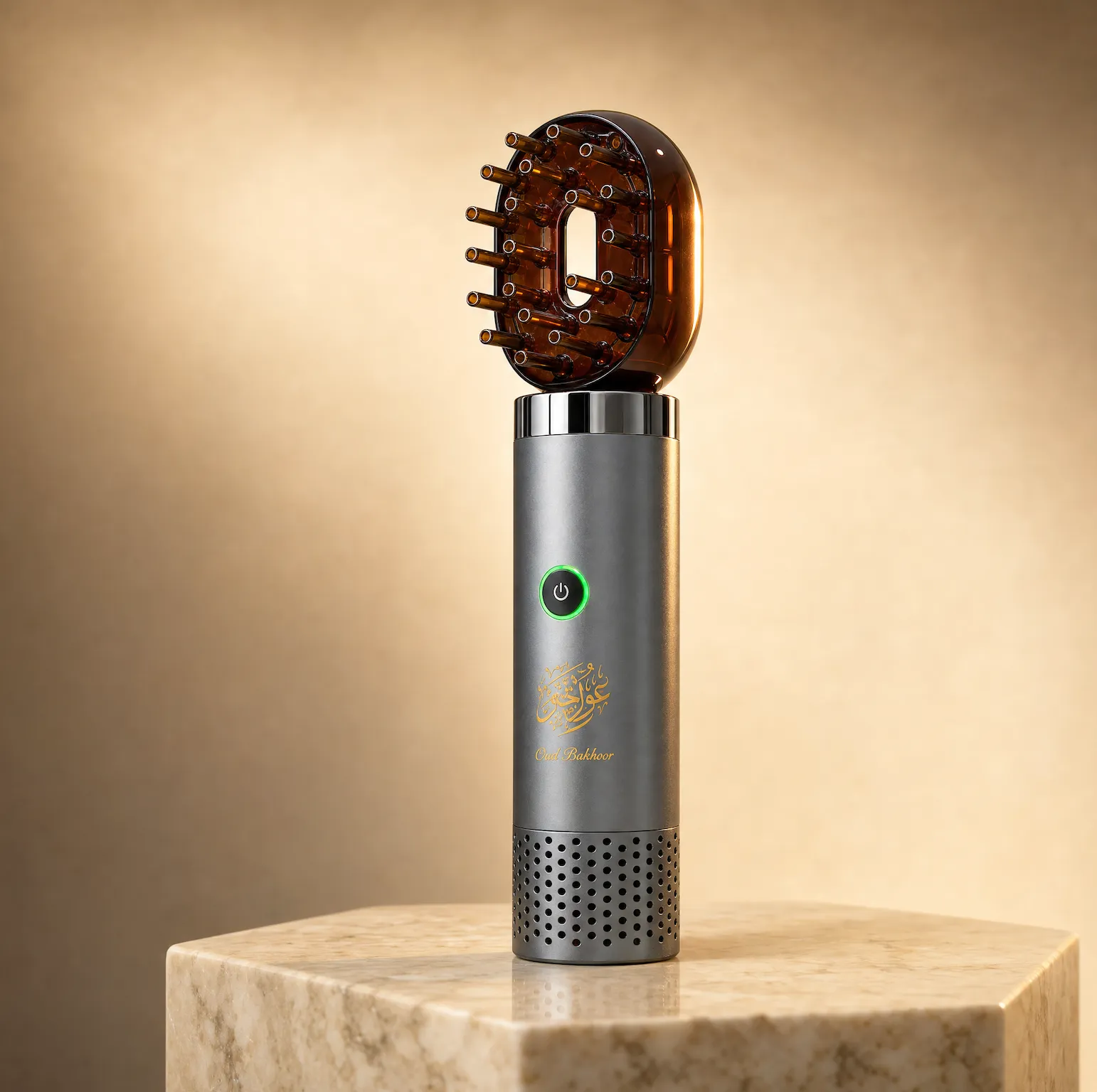 Black electric bakhoor hair comb by Nafahat, side view